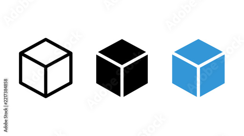 Three isometric cube icon style variants vector illustration graphic asset design