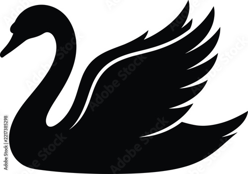 Swan Silhouette with Raised Wing Isolated Elegant Water Bird Vector Illustration