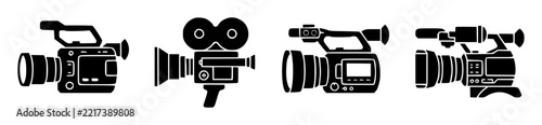 Video camera icons arranged hori… set with simple line art design featuring sketches, drawings, vector graphics with minimalist and simple illustrations