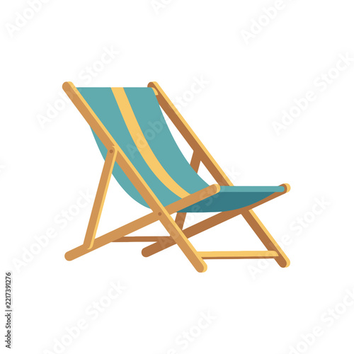 Wooden Beach Lounge Chair with Blue Cushion.