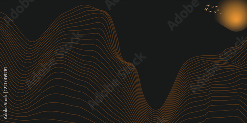 Abstract Dark Background with Gold Topographic Line Art Mountain Vector