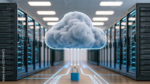 Cloud data securely storing information connecting to server racks in a data center