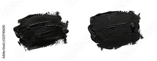 Two smudged black paint strokes isolated with acrylic paint brush strokes paint texture black ink artistic background abstract art smudge marks charcoal mark textured paint isolated PNG