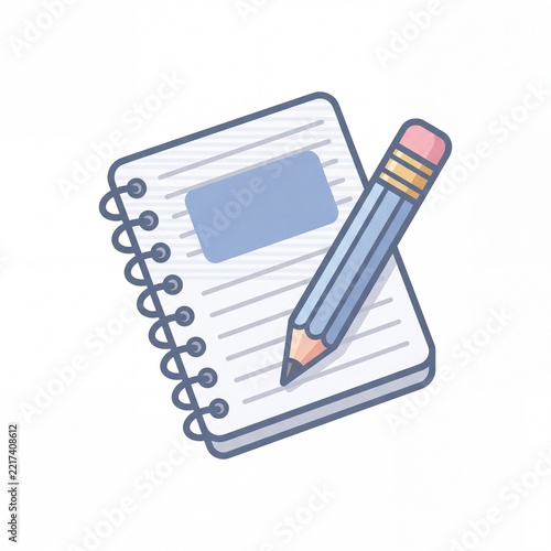Flat Vector Icon of Spiral Notebook and Pencil
