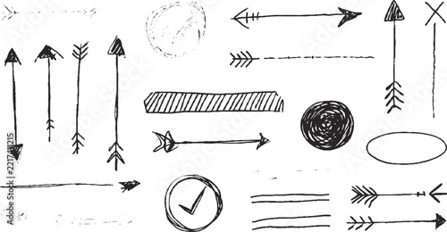Set of Hand Drawn Sketch Arrows with Rough Lines and Creative Doodle Style
