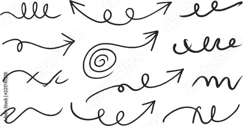 Hand Drawn Sketch Arrow Collection with Freehand Strokes, Curved Shapes and Artistic Texture