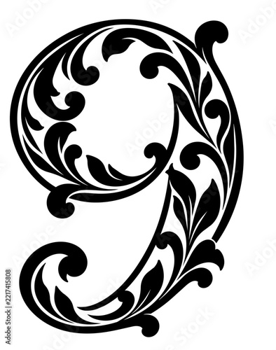 Ornamental Decorative Number nine Illustration