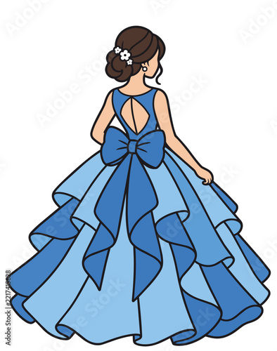 Illustration of Girl in Blue Ball Gown, quinceañera