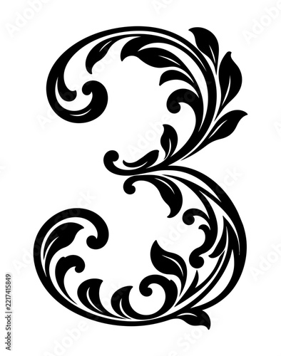 Ornamental Decorative Number three Illustration