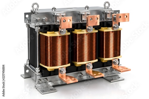 Three Phase Copper Coil Line Reactor Isolated on White Background