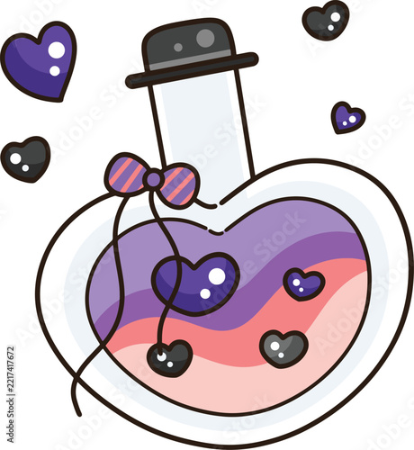 Cute witch potion bottle purple pink liquid magic heart ribbon cartoon sticker