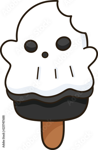 Cute ghost ice cream popsicle charcoal black halloween cartoon sticker