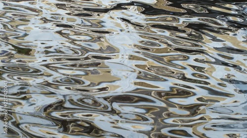 Abstract Golden and Blue Water Reflections of Buildings, Distorted Urban Ripple Texture