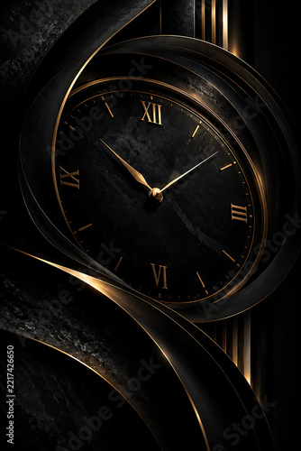 Dark clock abstract on black background