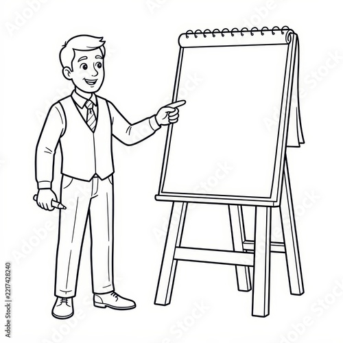 Businessman presenting at flipchart whiteboard outline