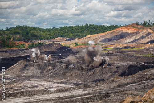 Blast in open pit coal mine 