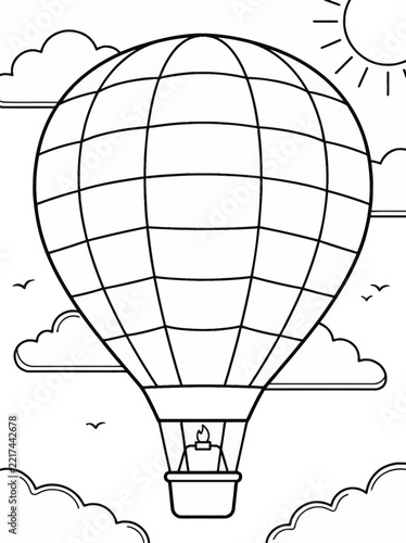 Hot air balloon coloring page concept illustration with colorful elements for creative decoration and seasonal celebration isolated background