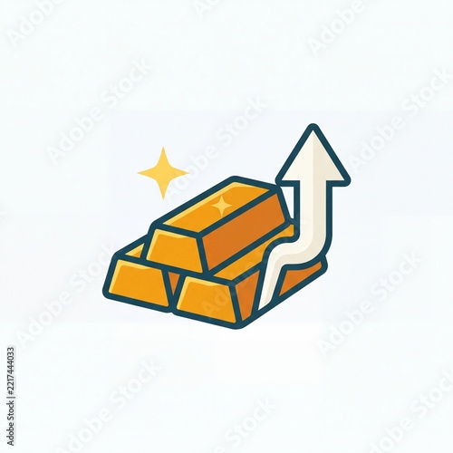 Gold Bullion Bars with Upward Growth Arrow Flat Icon