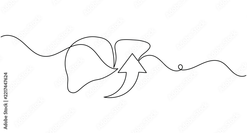 Obraz premium Liver anatomy with arrow continuous one line drawing minimalist health recovery organ editable stroke vector illustration