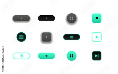 Modern interface icons, green and black button set, flat design symbols, digital UI elements, vector graphics for web app development