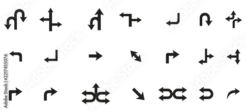 Set of black arrow icons for road signs and navigation.