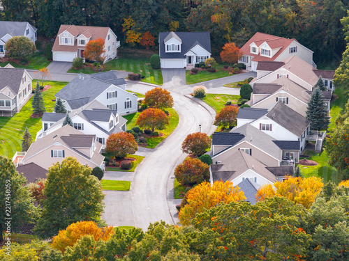 aerial view of residential houses in a row