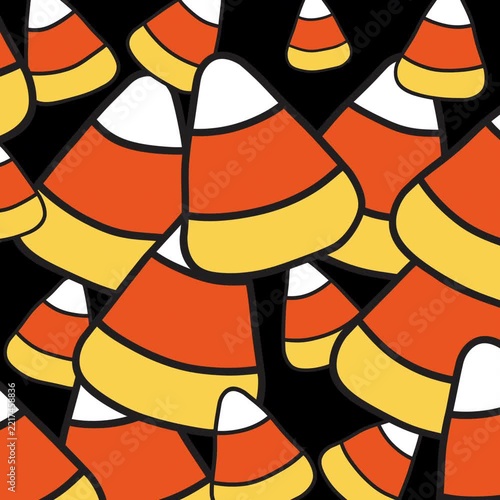 Pattern of halloween candy corn, perfect for festive backgrounds, greeting cards, party decorations, fabric prints, and digital design projects.