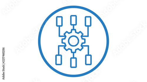 Modern network connection gear icon with interconnected devices 