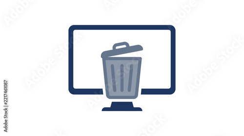 Computer screen displaying trash can icon for digital waste 