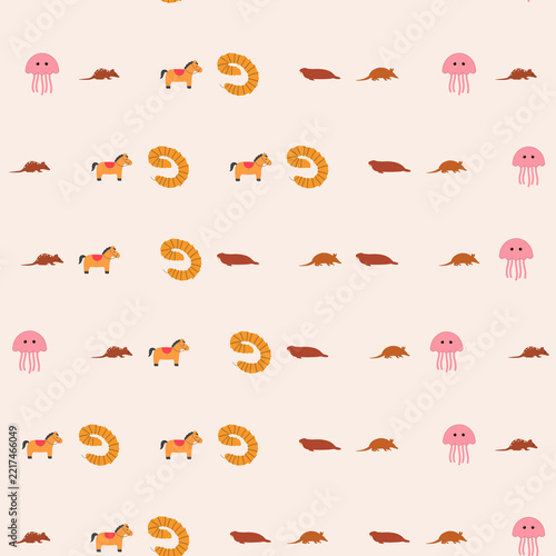 Seamless pattern with cartoon animals and numbers