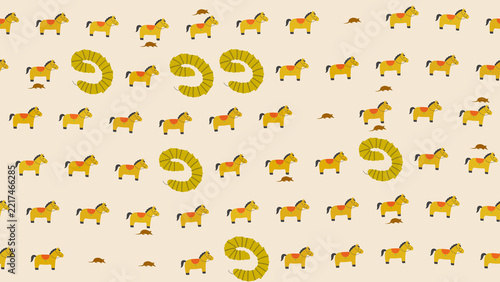 Yellow Horses and Mice with Number 99 Pattern