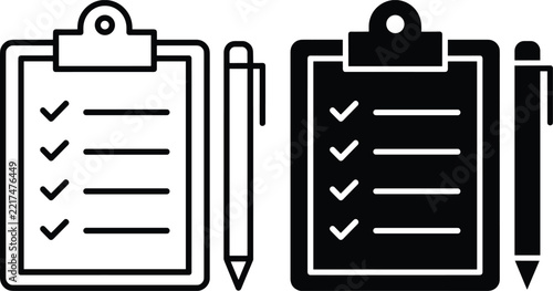Black and White Checklist Clipboard with Pencil Icons