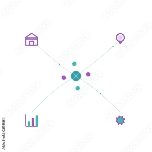 Abstract artificial intelligence neural network nodes and data streams assisting small business growth and operational