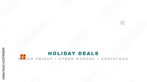 Minimalist holiday countdown animation featuring falling snowflakes gift icons and numbers five to zero sales
