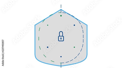 Animated Digital Shield Protecting Corporate Data with Secure Flowing Lines and Pulsing Nodes. Cybersecurity Trust