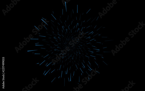 Abstract blue glowing starburst rays spinning on black background