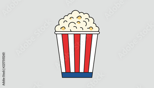 A classic striped container filled to the brim with fluffy, golden popcorn, evoking movie nights, entertainment, and delicious snacks.