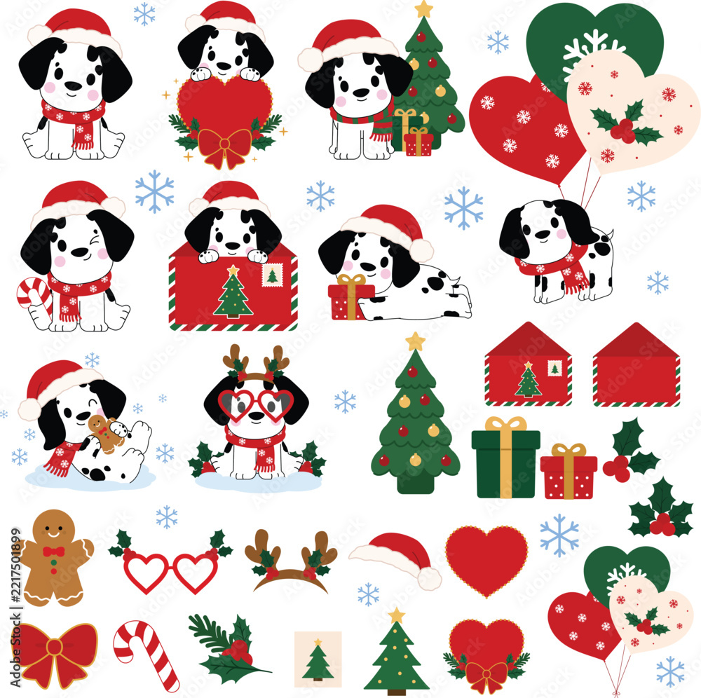 Fototapeta premium Cute Dalmatian Dog Christmas Holiday Clipart Set