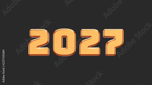 Glossy 3D Gold 2027 Text on Dark Background