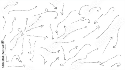 Collection of hand-drawn scribble arrows on white background