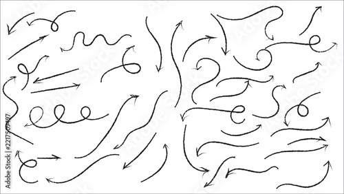 Set of hand-drawn black ink arrows with various curves and directions