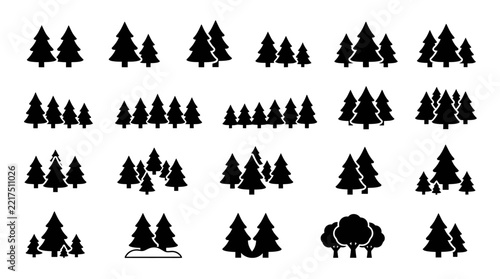 Black and white forest trees silhouette vector illustration for greeting cards, posters, or holiday decorations
