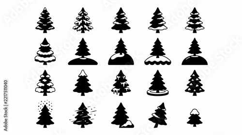 Christmas Black and white trees vector illustration for holiday greeting cards, festive banners, and social media posts