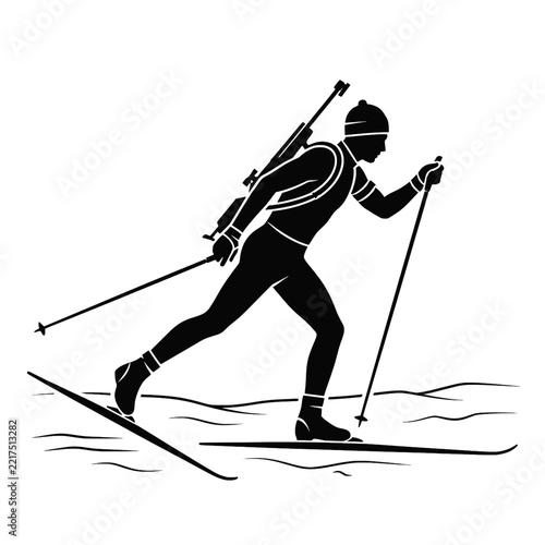Biathlon Athlete Skiing With Rifle
