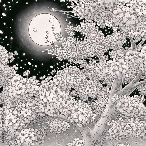月夜の花見。桜。夜桜