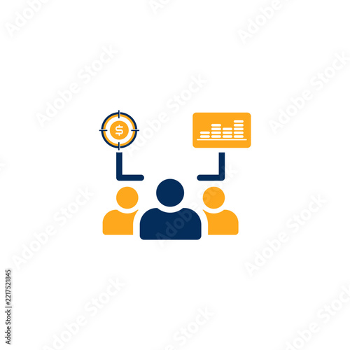A flat design vector icon set in navy blue and orange representing finance, accounting, and money management. The collection features envelopes with dollar signs, wallets with coins, clipboards with r