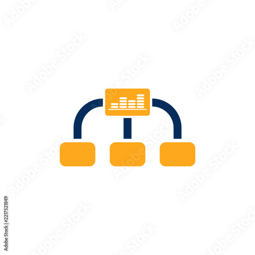 A flat design vector icon set in navy blue and orange representing finance, accounting, and money management. The collection features envelopes with dollar signs, wallets with coins, clipboards with r