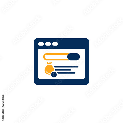 A flat design vector icon set in navy blue and orange representing finance, accounting, and money management. The collection features envelopes with dollar signs, wallets with coins, clipboards with r