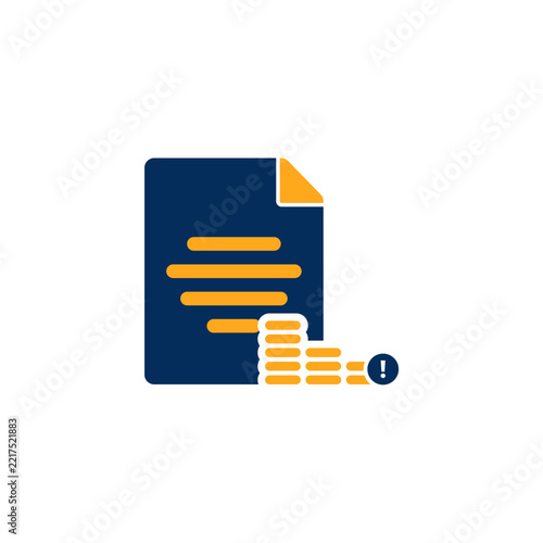 A flat design vector icon set in navy blue and orange representing finance, accounting, and money management. The collection features envelopes with dollar signs, wallets with coins, clipboards with r