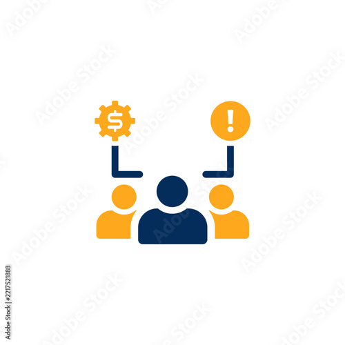 A flat design vector icon set in navy blue and orange representing finance, accounting, and money management. The collection features envelopes with dollar signs, wallets with coins, clipboards with r